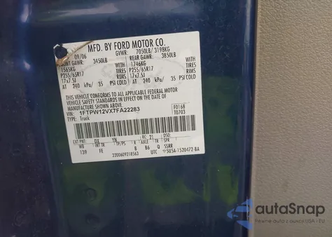 2007 Ford F-150 Lariat/Xlt из США, поврежденный, VIN 1FTPW12VX7FA22283